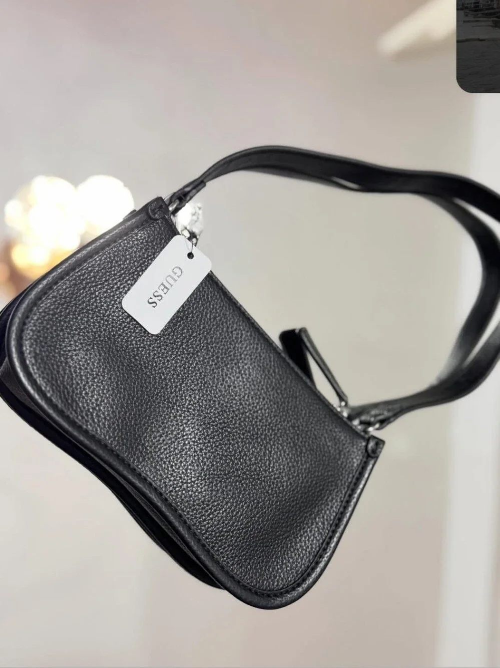 GUESS Black Pebbled Shoulder Handbag